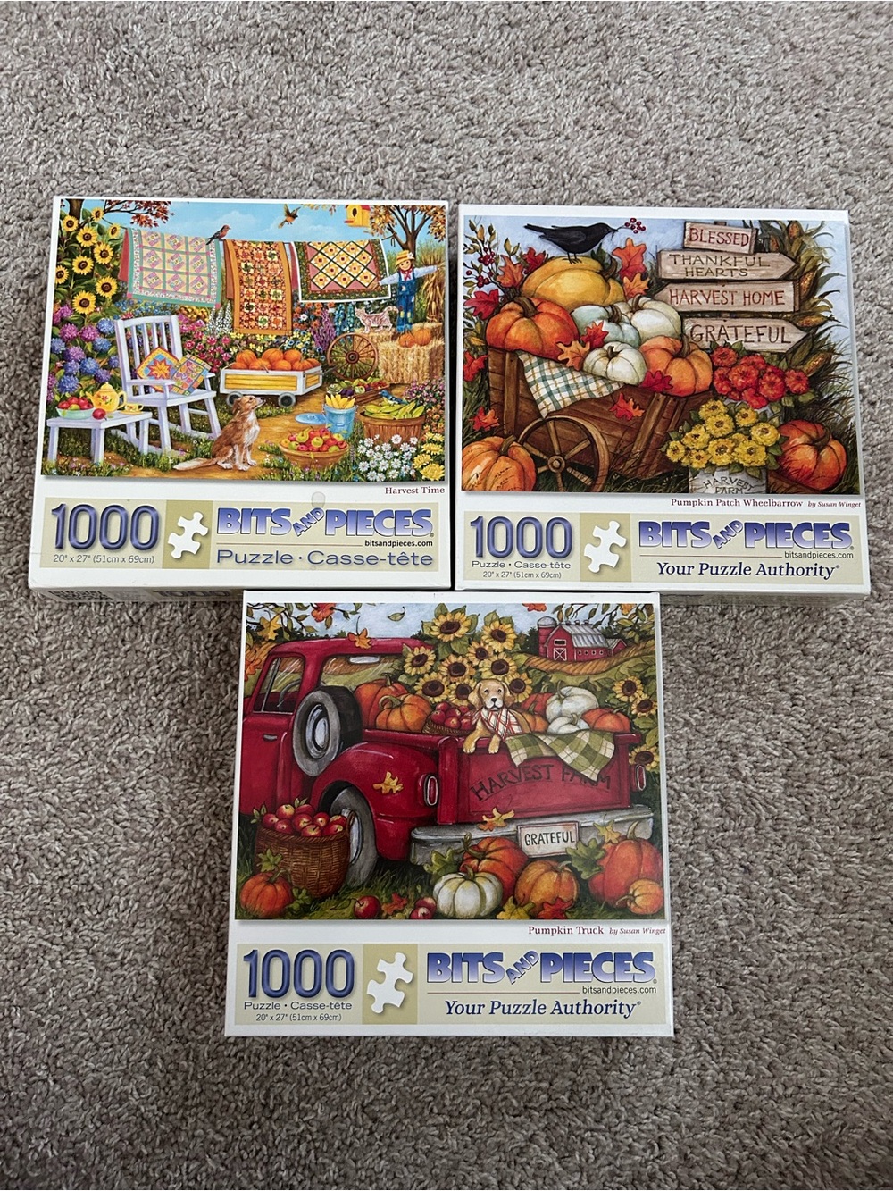 (3) Fall Puzzle Lot — Pumpkin Truck, Harvest Time, Pumpkin Patch - Susan Wingert